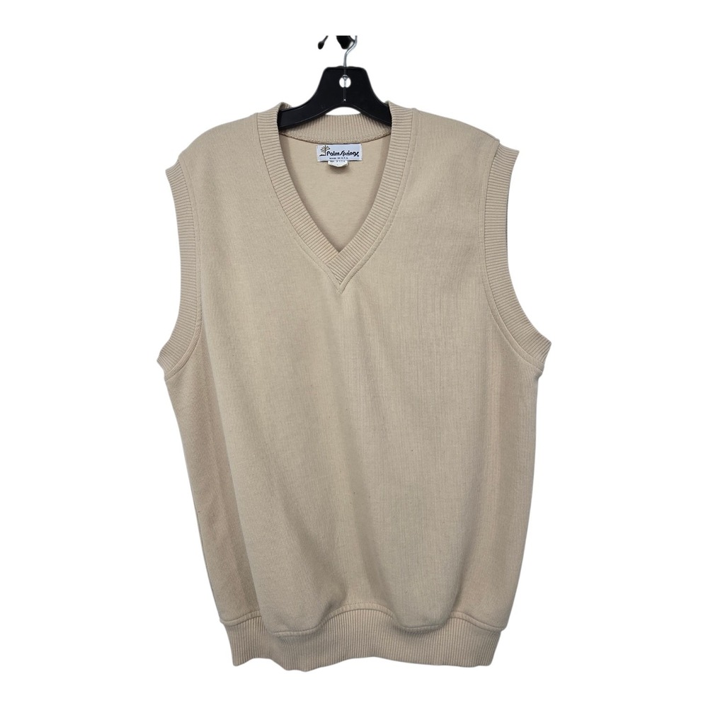 Vintage 70s 80s Palm Springs Sweater Vest Mens LG Ivory USA Golf Preppy Academia